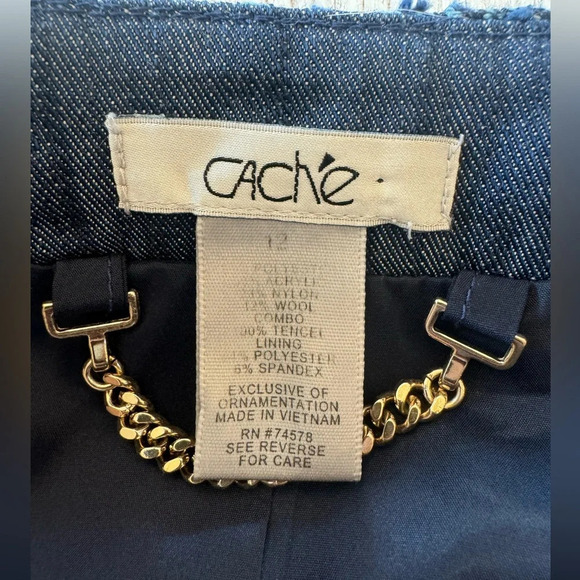 Caché Tweed Vest Blue & White with Silver Buttons Wool Blend Vest 12 - Picture 3 of 14